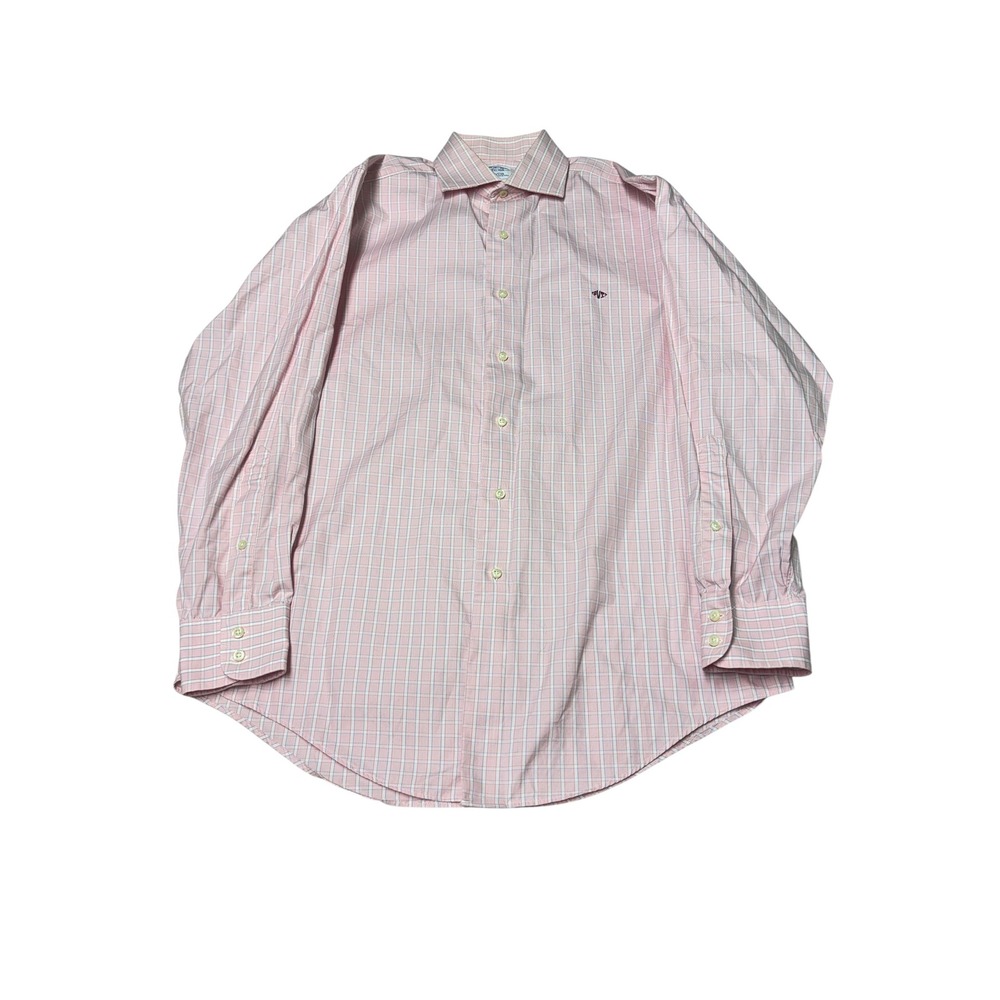 Vintage Brooks Brothers Mens 15.5 33 Pink Blue Check Dress Shirt Made USA Cotton